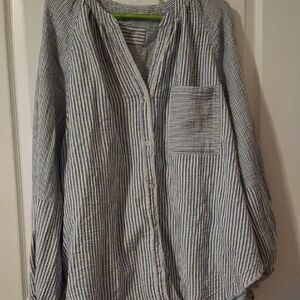 aerie Blue and White Striped Button-Down Shirt
